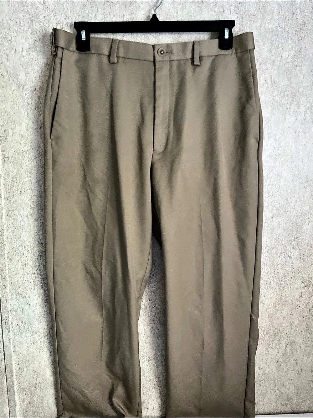 Haggar Cool 18 Slacks Tan Classic Fit Khaki Flat Expandable Waist Pants 36x31